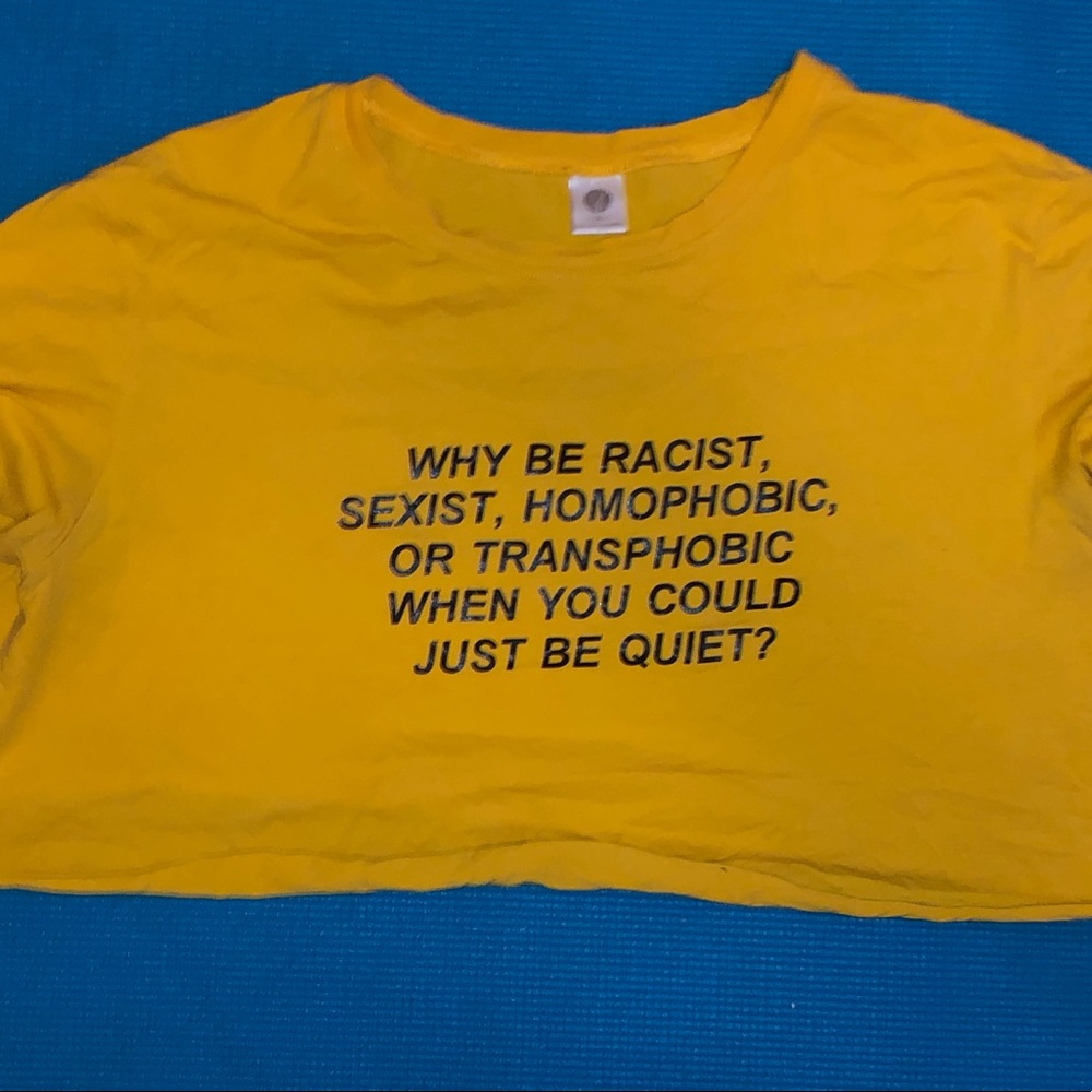 political logo yellow super cropped t-shirt